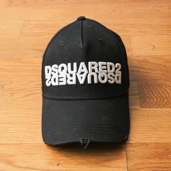 Dsquared2 Black Double Mirror Logo Baseball Cap Hat Adjustable Rare Designer - Picture 1 of 5